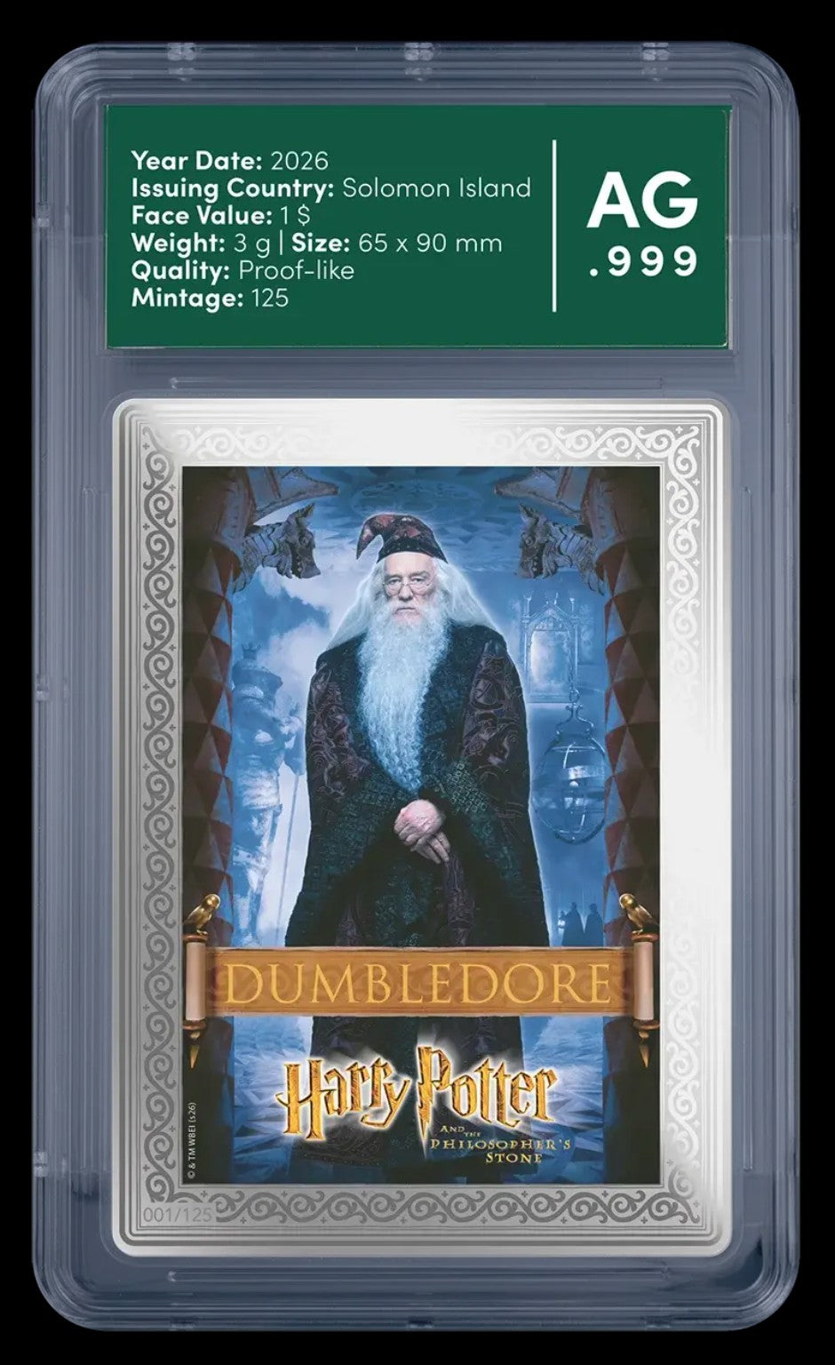 Harry Potter 25 Years of Magic Dumbledore 3g Feinsilber Karte limitiert auf 125